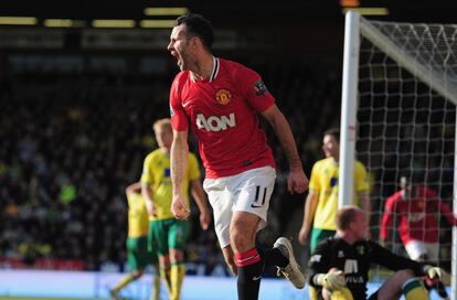 Ryan Giggs celebra su gol del pasado domingo ante el Norwich City que le dio la victoria al Manchester United en el partido 900 del galés con la camiseta de los 'reds'.