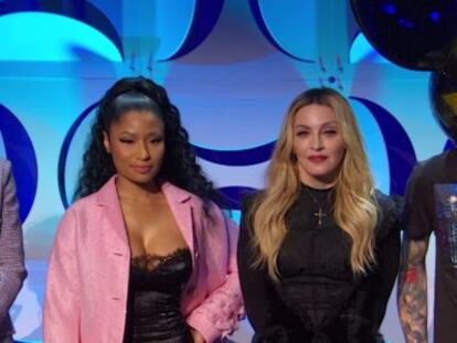 Las cantantes Rihanna, Nicki Minaj y Madona, en la presentaci&oacute;n de Tidal