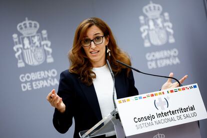 La ministra de Sanidad, Mónica García, tras el Consejo Interterritorial del Sistema Nacional de Salud del pasado diciembre.
