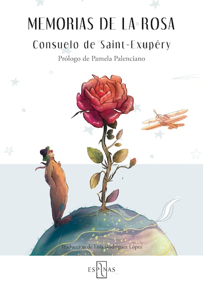 Portada de 'Memorias de la rosa', ilustrada por Jana Domínguez, que versiona la portada de 'El principito', pero esta vez pone en primer plano a la rosa.