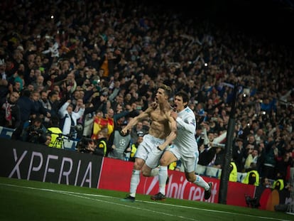 Cristiano y Vallejo celebran el gol del primero contra la Juventus.