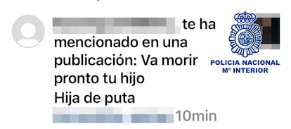 Otro de los mensajes amenazantes contra la actriz divulgados por la policía.