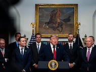 El presidente de EE UU, Donald Trump, después de la reunión con la industria cripto en la Casa Blanca, el miércoles 19 de agosto.