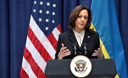 La vicepresidenta de EE UU, Kamala Harris, comparece en la conferencia de Seguridad de Munich, en febrero pasado.