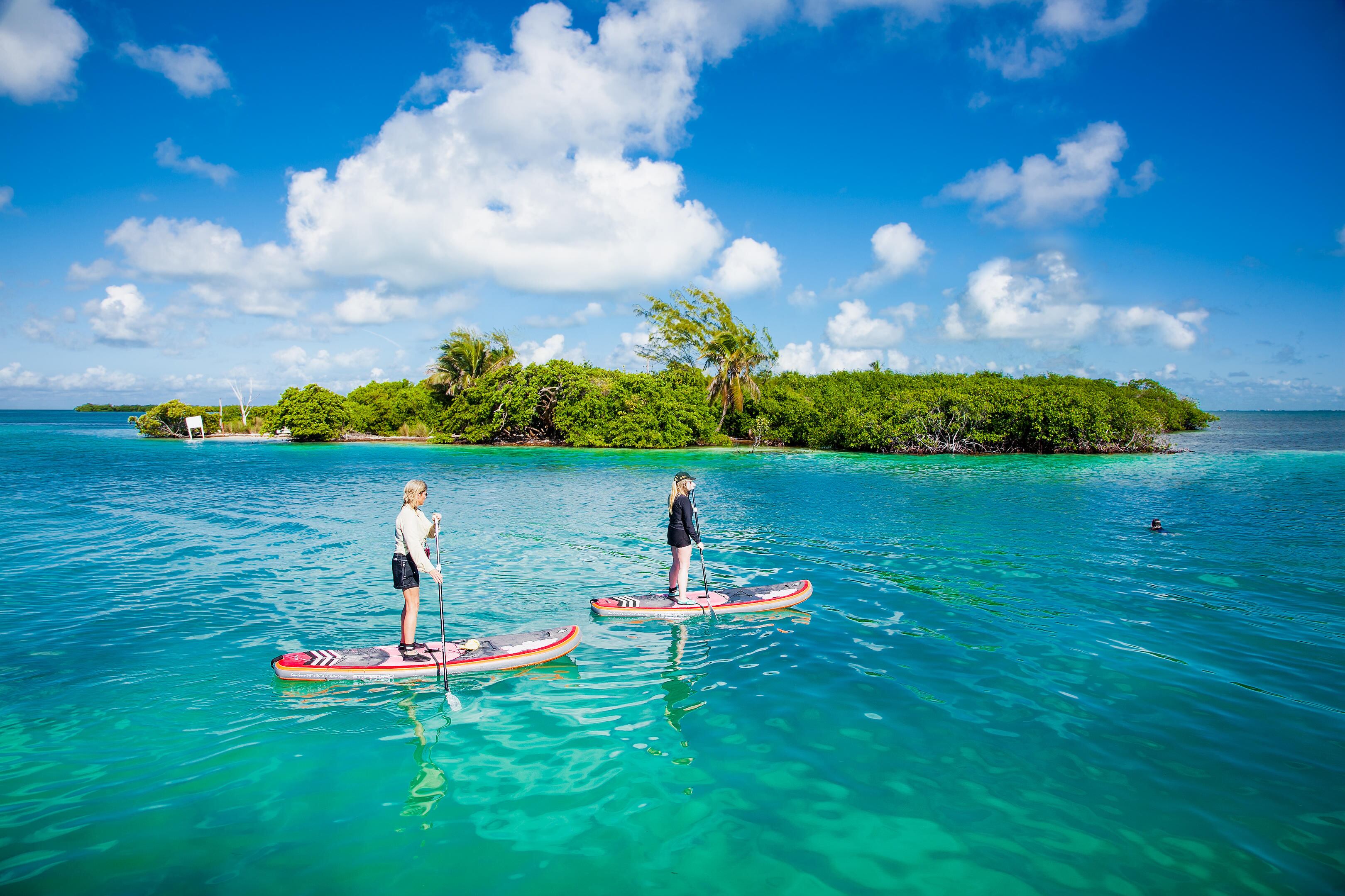 Paddlesur en las aguas caribeñas de cayo Caulker (Belize).