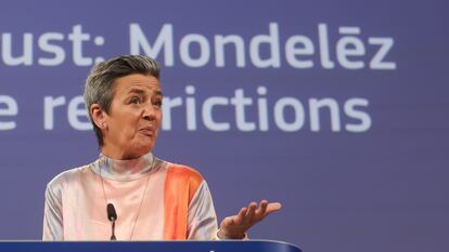 La vicepresidenta de la Comisión encargada de Competitividad,  Margrethe Vestager, en Bruselas, este jueves.