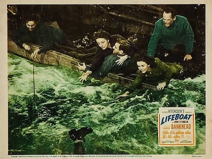 A poster advertising 'Lifeboat' (1944). Critics accused Hitchcock of using the film to push a pro-Nazi message.