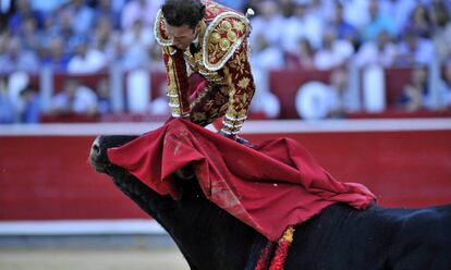 Antonio Ferrera en el momento de ser herido en la feria de Albacete. 