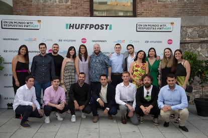 El equipo de ‘El HuffPost’, en la fiesta por su 11º aniversario celebrada este miércoles 28 de junio en la Fábrica de Tapices de Madrid.