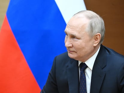 Russian President Vladimir Putin listens to the President of Equatorial Guinea Teodoro Obiang during their meeting in Moscow, Russia, 02 November 2023.