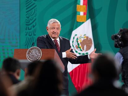 El presidente de México, Andrés Manuel López Obrador, este lunes durante su conferencia de prensa matutina.