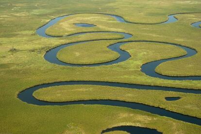 Meandros del río Okavango, en Botsuana.