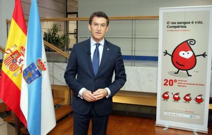 Feij&oacute;o, durante el discurso grabado en el Centro de Transfusi&oacute;n de Galicia. 