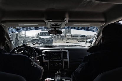 Chihuahua state police officers patrol the streets of Práxedis.