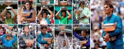 Combinación de Rafael Nadal con todas sus victorias en Roland Garros.
