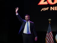 Zohran Mamdani celebra su victoria electoral esta madrugada en Nueva York.