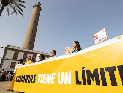 Protesta en Gran Canaria contra la masificación turística y sus efectos sobre para los residentes, el pasado sábado.