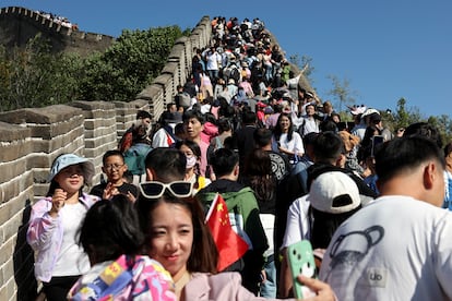 Tourists at the Great Wall of China; October 1, 2023.