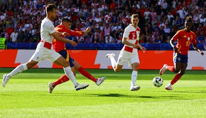 Morata marca el primer gol de España a Croacia en el Olímpico de Berlín.
