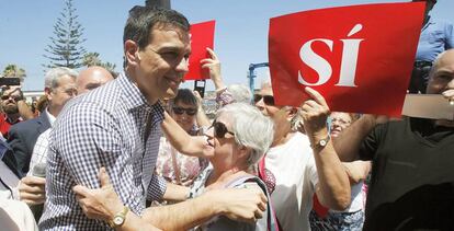 Pedro Sánchez, durante un acto de precampaña este jueves.