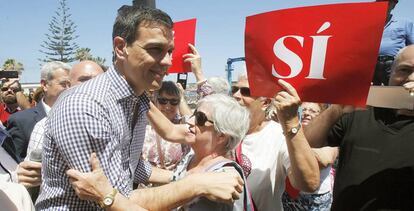 Pedro S&aacute;nchez, durante un acto de precampa&ntilde;a este jueves.