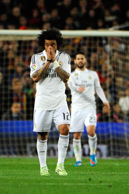 Marcelo se lamenta durante el partido.