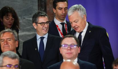 El ministro de Presidencia y Justicia, Félix Bolaños, junto al comisario europeo de Justicia, Didier Reynders, el pasado viernes en Bruselas.