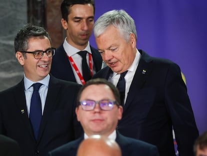 El ministro de Presidencia y Justicia, Félix Bolaños, junto al comisario europeo de Justicia, Didier Reynders, el pasado viernes en Bruselas.