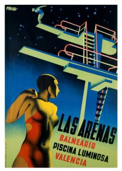 'Les Arenas. Balneario. Piscina luminosa. Valencia', cartell de Renau del 1932.