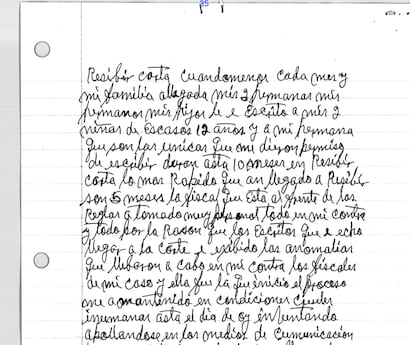 Detalle de una de las cartas que El Chapo ha escrito a mano desde la prisión de máxima seguridad de Florence (Colorado).