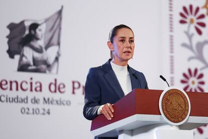 Claudia Sheinbaum, presidenta de México, da una conferencia de prensa en Palacio Nacional, este 2 de octubre en Ciudad de México.