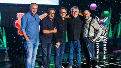 Desde la izquierda: Pepe Colubi, Andreu Buenafuente, Berto Romero, Javier Coronas y Javier Cansado, en la grabación del programa especial de 'Ilustres Ignorantes' por su 15º aniversario.