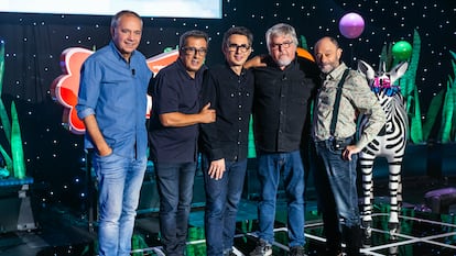 Desde la izquierda: Pepe Colubi, Andreu Buenafuente, Berto Romero, Javier Coronas y Javier Cansado, en la grabación del programa especial de 'Ilustres Ignorantes' por su 15º aniversario.