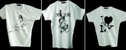 Tres de las camisetas de Passarella Death Squad, llamadas (de izquierda a derecha) <i>Sirène sous héroine, Beaute nº2</i> y <i>Tous sont dements.</i>
