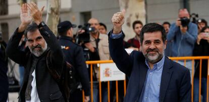 Jordi Cuixart y Jordi Sànchez llegan a la Audiencia Nacional el pasado lunes.