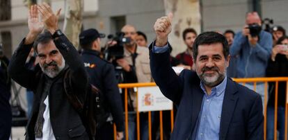 Jordi Cuixart y Jordi S&agrave;nchez llegan a la Audiencia Nacional el pasado lunes. 