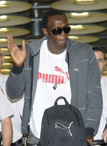 Usain Bolt, en la T-4 del aeropuerto de Barajas.