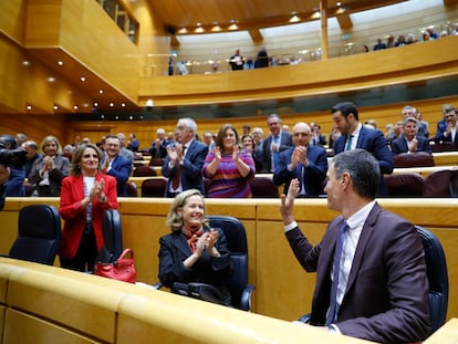 Pedro Sánchez, en la sesión de control al Gobierno en el Senado, este martes.
