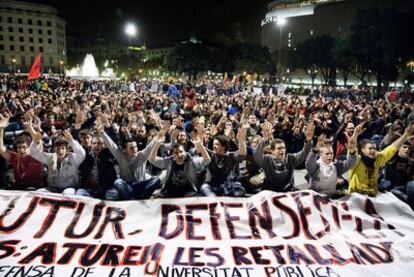 Manifestación de estudiantes en Barcelona contra los recortes en educación el pasado jueves.