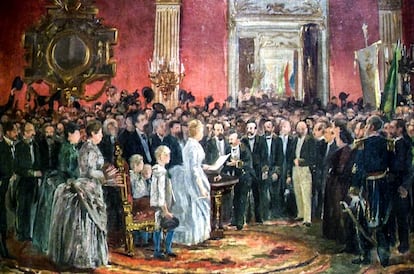 Juramento da Princesa Isabel, no interior do Palácio do Conde dos Arcos (Pintura: Victor Meirelles)
