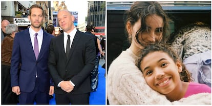 Los actores Paul Walker y Vin Diesel, en 2013, y a la derecha, sus hijas.