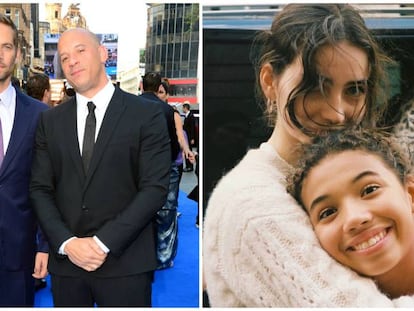Los actores Paul Walker y Vin Diesel, en 2013, y a la derecha, sus hijas.