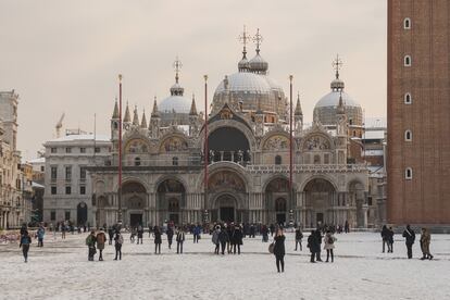 La plaza de San Marcos de Venecia, tras una nevada, en febrero de 2018.