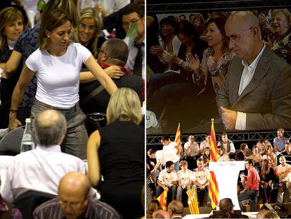 A la izquierda, Carme Chacón en el acto de inicio de campaña del PSC en Esplugues de Llobregat. A la derecha, inicio de la campaña de CiU.
