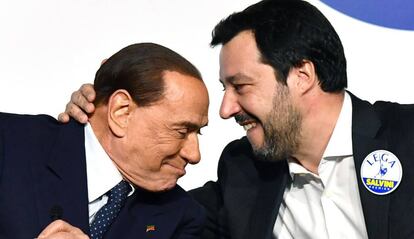Silvio Berlusconi y Matteo Salvini, poco antes de que se celebrasen las elecciones legislativas de marzo 2018. 
