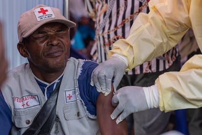 A man receives a vaccination against mpox at the General Hospital in Goma, DRC, Saturday, October 5, 2024.