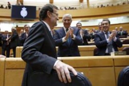 El presidente del Gobierno, Mariano Rajoy, en el Senado. 