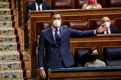 Pedro Sánchez durante el Pleno de sesión de control al Gobierno en el Congreso de los Diputados el pasado miércoles.