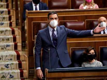 Pedro Sánchez durante el Pleno de sesión de control al Gobierno en el Congreso de los Diputados el pasado miércoles.
