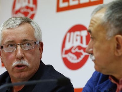 Los secretarios generales de UGT, Pepe Álvarez y de CCOO, Ignacio Fernández Toxo.